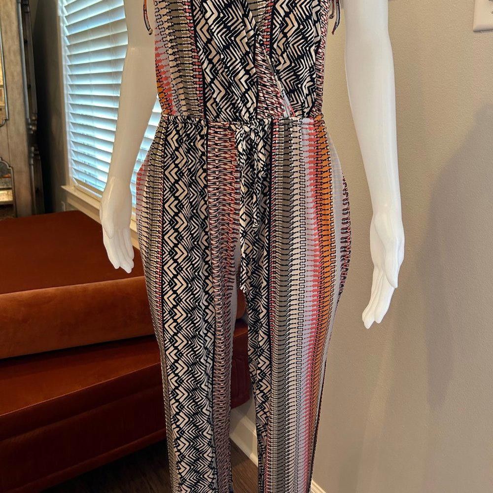 Designer BCBGeneration Tribal/Aztec Print Multicolor Stretch Jumpsuit Size 32" / US 10 / IT 46 - 4 Thumbnail