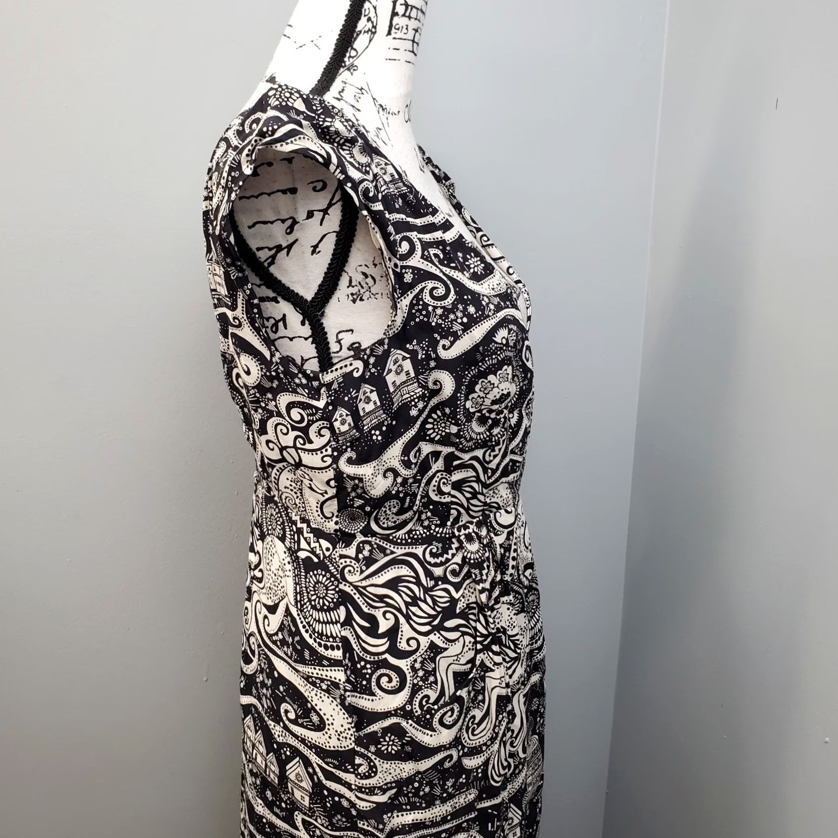 Soeur Moulinette Soeurs Shift Dress Womens 6 Black White Geo Print Sleeveless Back Zip Size M / US 6-8 / IT 42-44 - 7 Thumbnail