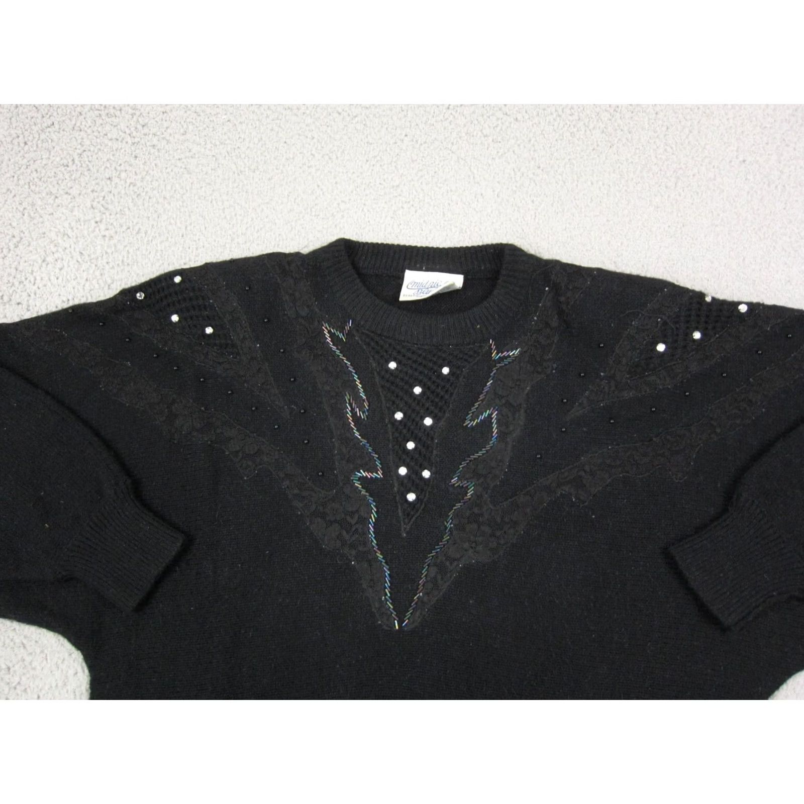 Vintage VINTAGE Midnight Blues Sweater Womens Large Black Sequin Studded Pullover 80s Size L / US 10 / IT 46 - 2 Thumbnail