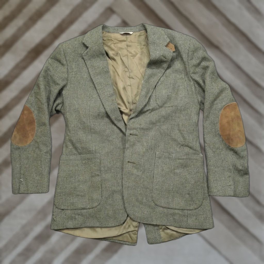 Vintage VINTAGE Hunt Valley Blazer Jacket Mens 44L 44 Long Brown Tweed Houndstooth Wool Size 44R - 1 Thumbnail