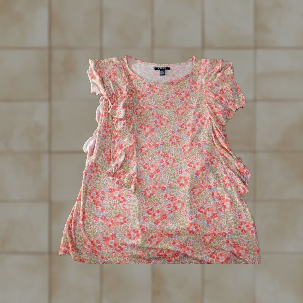 Chaps Chaps Blouse Womens S Pink Floral Knit Cotton Casual Sleeveless Crew Neck Pullover Button Regular Size S / US 4 / IT 40 - 1 Thumbnail