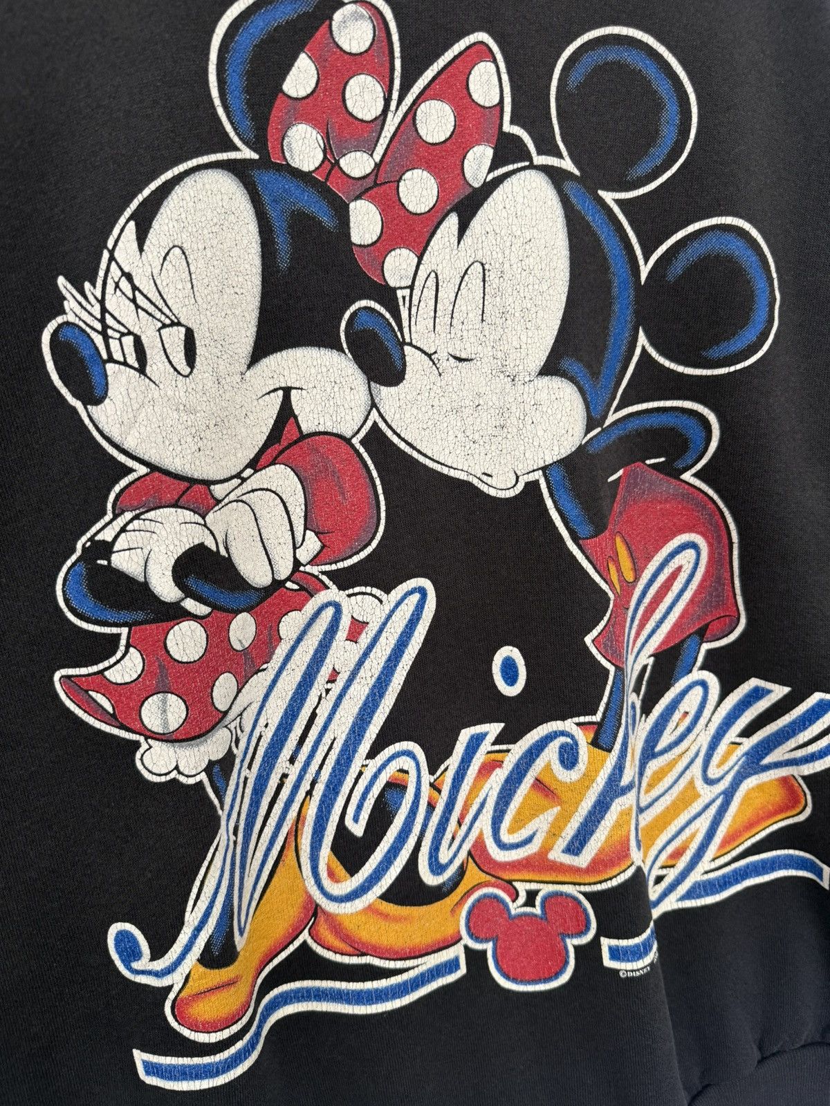 Disney 🔥 90s Big Print Mickey & Minnie in Love Faded Black Sweatshi Size US M / EU 48-50 / 2 - 4 Thumbnail