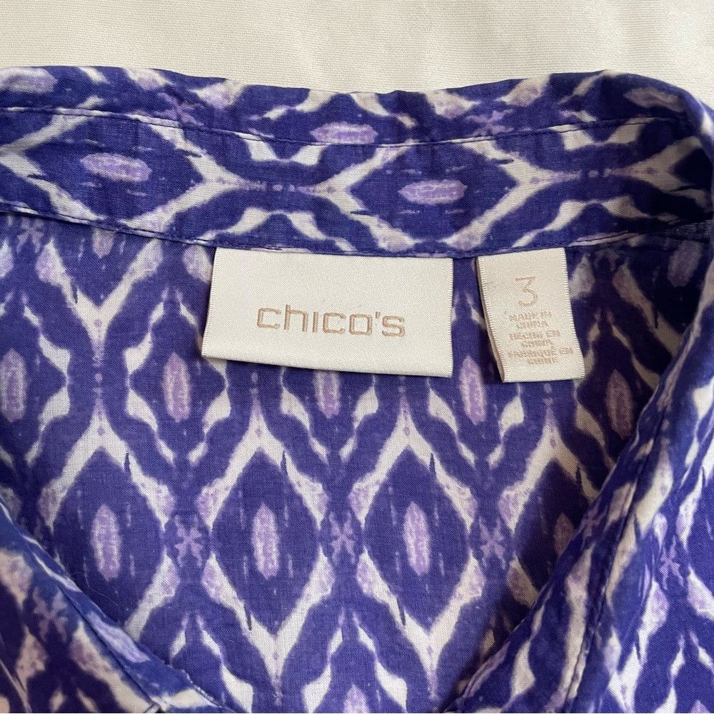 Chicos Chico's Purple Cotton Ikat 3/4 Sleeve Button Shirt Size 3 U Size XL / US 12-14 / IT 48-50 - 6 Thumbnail