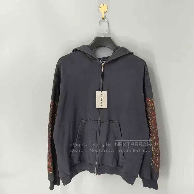 Balenciaga Balenciaga Black Flame Zipper Hoodie Jacket Size US S / EU 44-46 / 1 - 1 Thumbnail