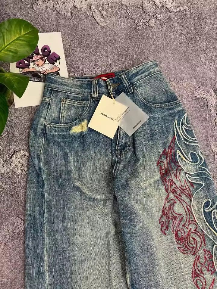 Jean Y2K Street New Pattern Embroidery Baggy Jean Size US 31 - 3 Thumbnail