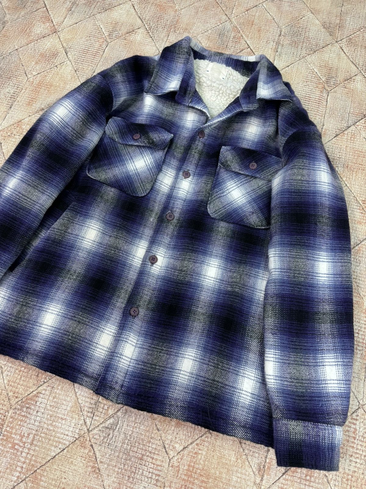 Needles × Vintage Vintage Sherpa Flannel Shirt Purple Needles Style Overshirt Size US L / EU 52-54 / 3 - 5 Thumbnail