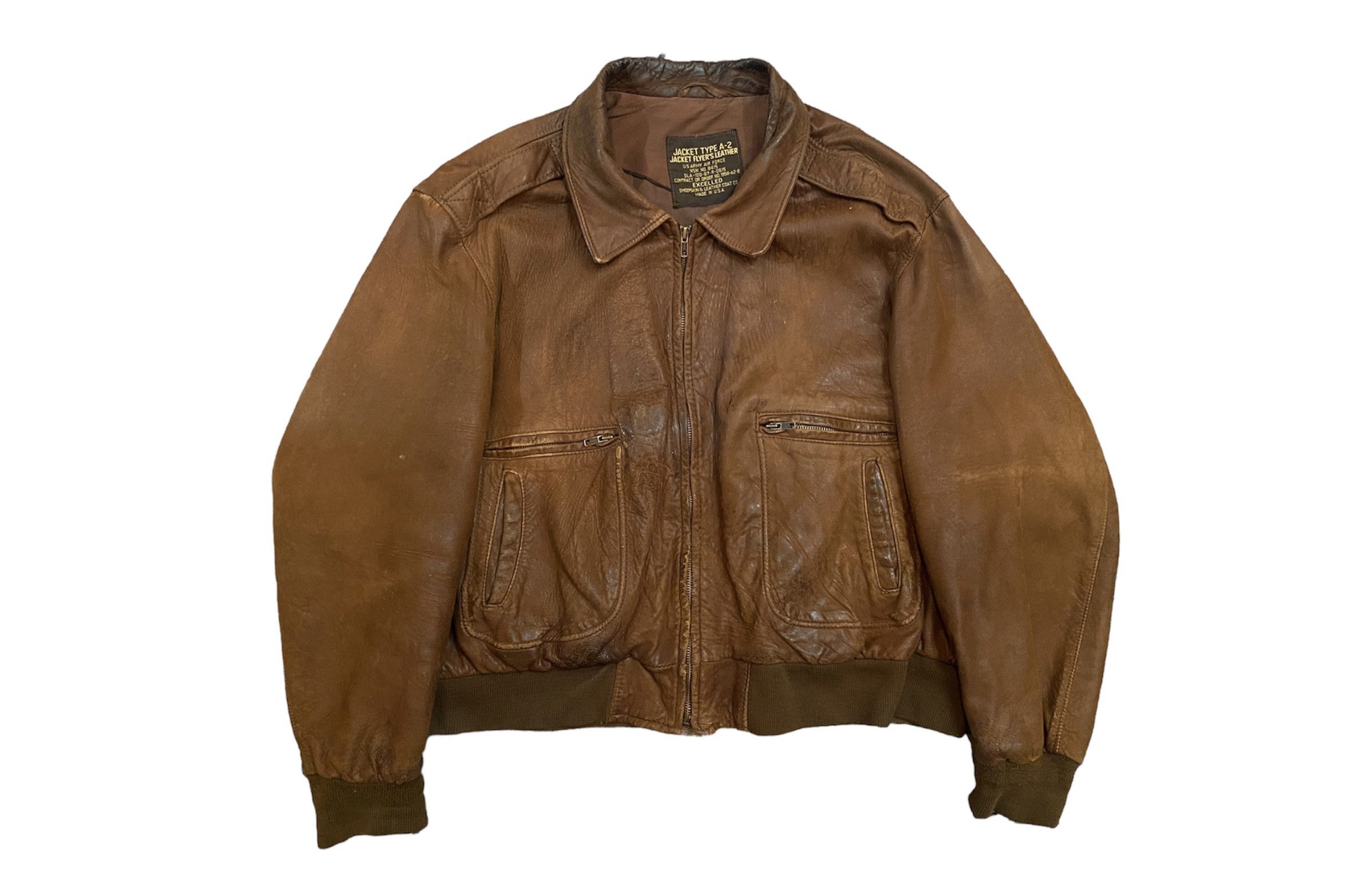 image of Bomber Jacket x Leather Jacket Vintage 90's Oversized Brown Flight Distressed Leather Jacket (Size 