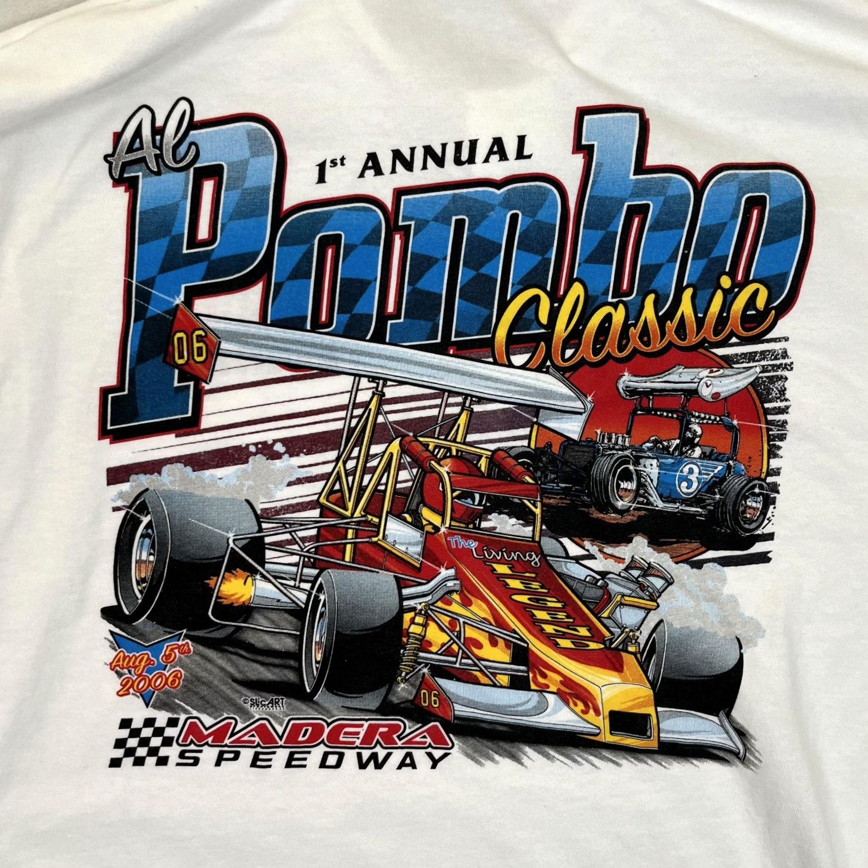 Hanes VINTAGE Hanes Pombo Racing Polo Shirt Mens Large White Collar Button Pocket Graphic Backprint 2006 Madera Speedway Size US L / EU 52-54 / 3 - 7 Thumbnail