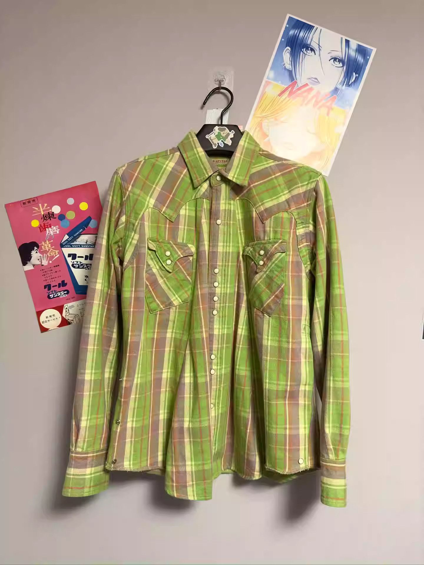 kapital Avocado Green Plaid Shirt