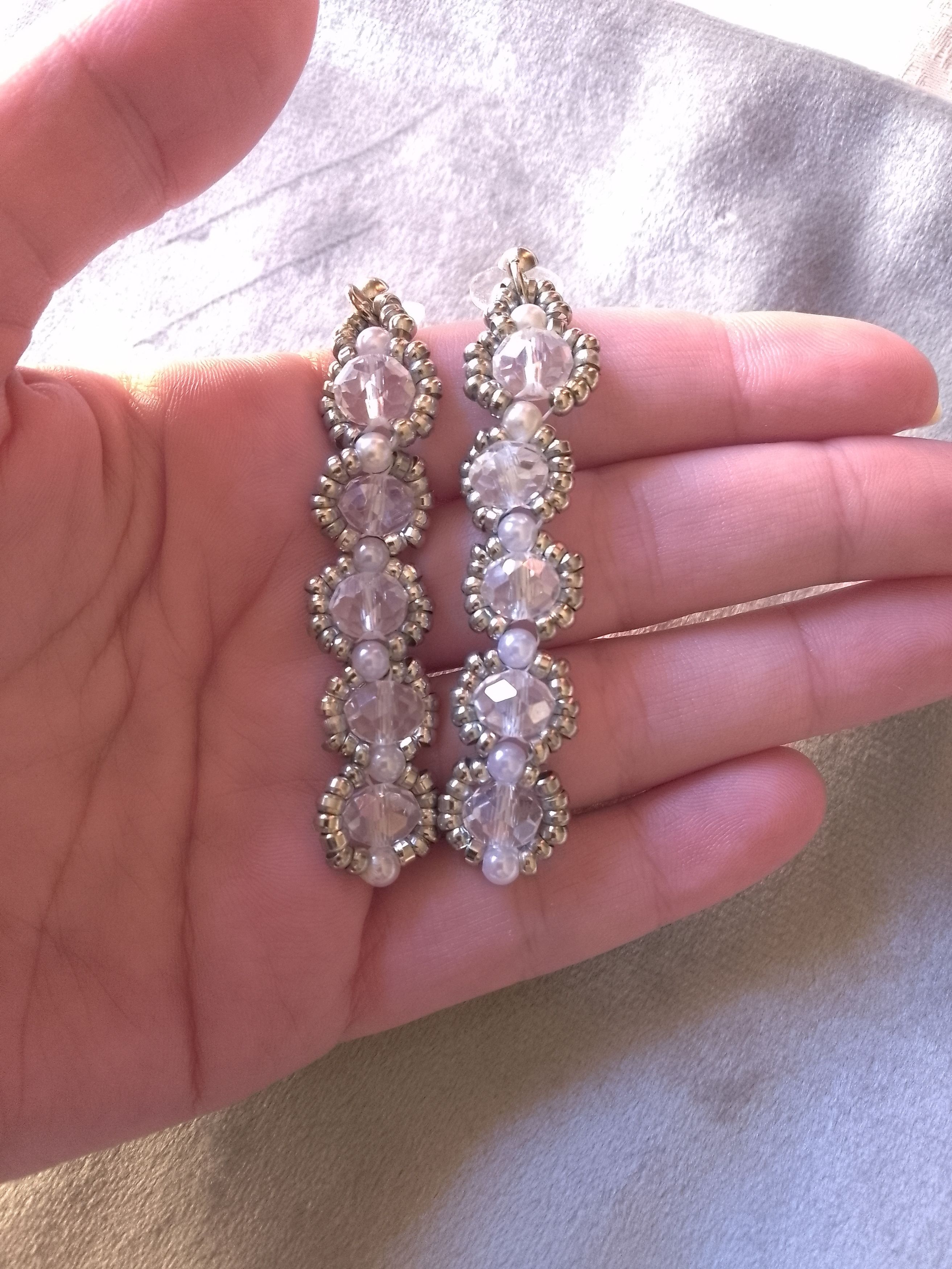 Handmade Necklace Pearls Crystals. Swarovski Teardrop.Long Earrings Size ONE SIZE - 2 Thumbnail