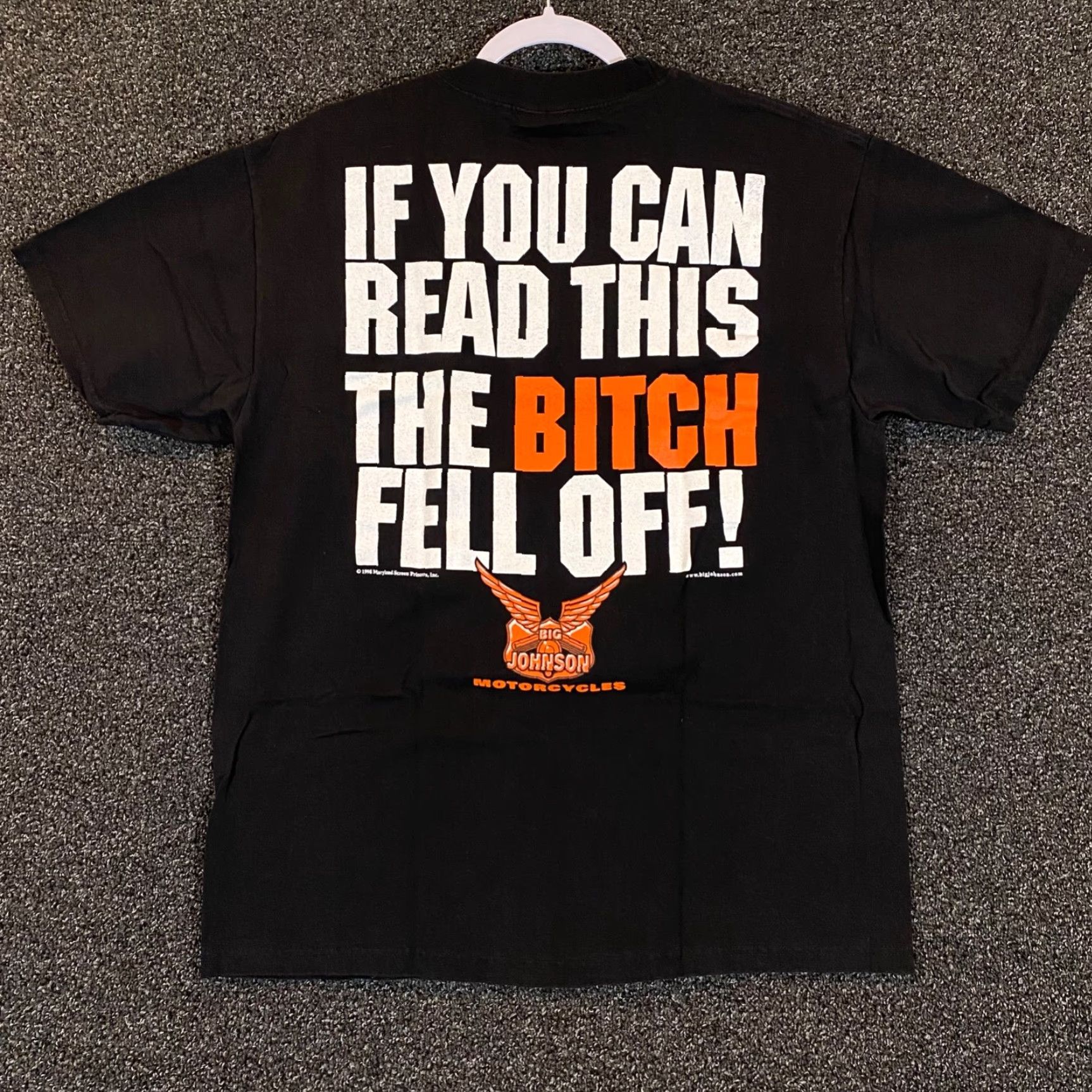Big John VINTAGE Big Johnson Shirt Mens L Black Motorcycle Tee 1998 Maryland B*tch Fell Off Tee Logo Graphic Print Shirt Mens Size US L / EU 52-54 / 3 - 2 Thumbnail