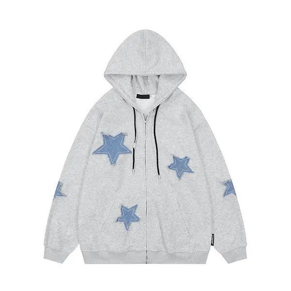 Designer #15 Men's Star Patch Zip Up Hoodie Y2K Sweetshirt Size US L / EU 52-54 / 3 - 4 Thumbnail