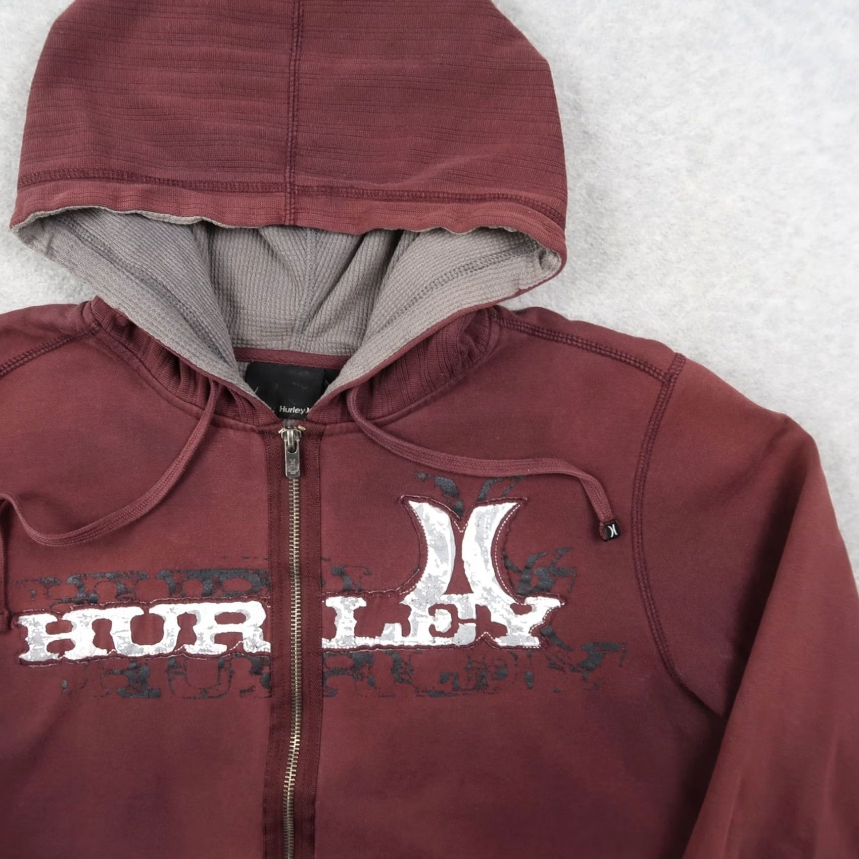 Hurley Vintage Hurley Hoodie Mens L Burgundy Zip Up Sweatshirt 90s Grunge Retro Full Zip Lined Skate Y2K Hoodie Size US L / EU 52-54 / 3 - 4 Thumbnail