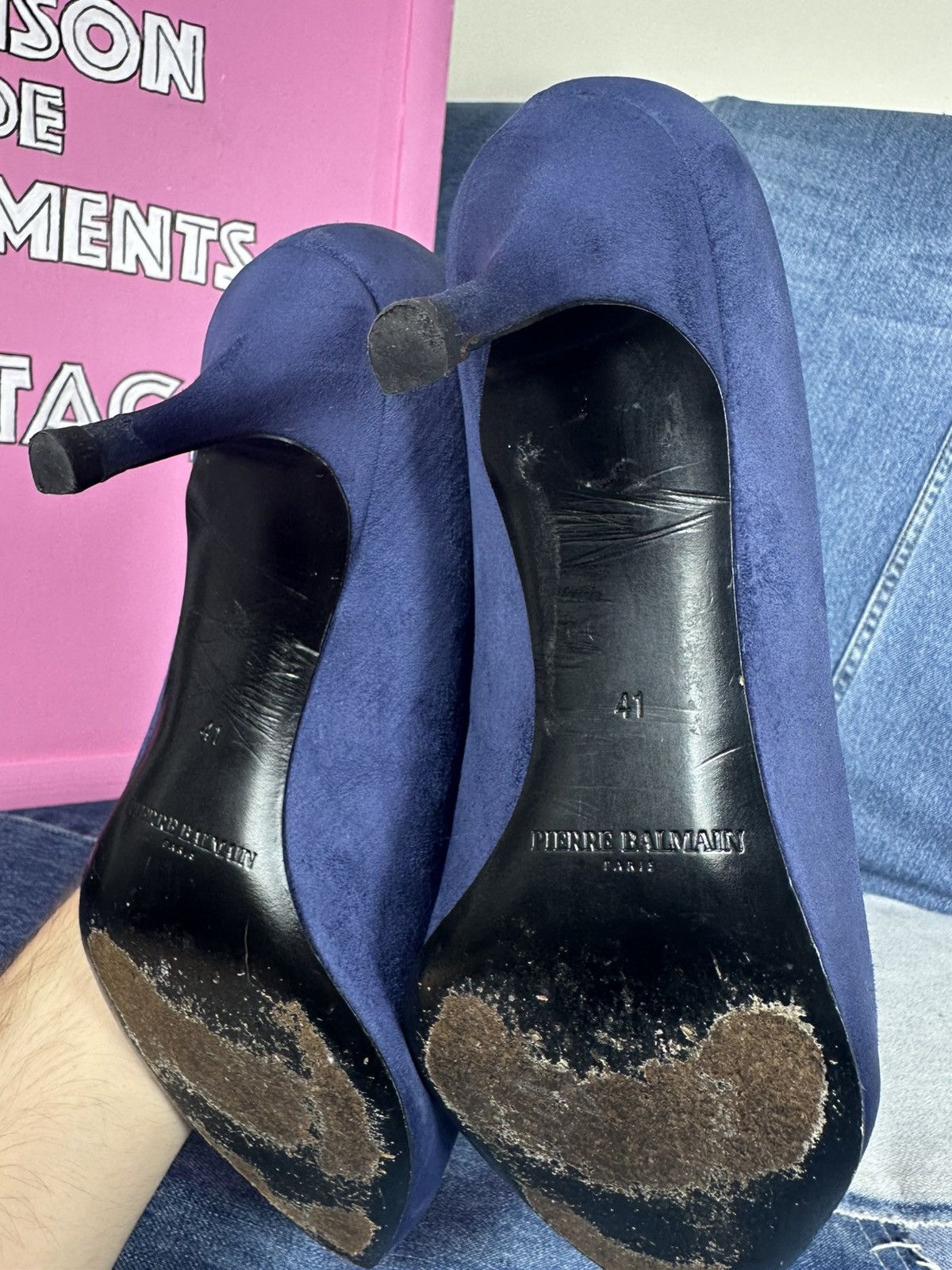 Pierre Balmain Pierre Balmain Heels Suede Blue Shoes Gold Hardware Pins Size US 11 / IT 41 - 23 Thumbnail