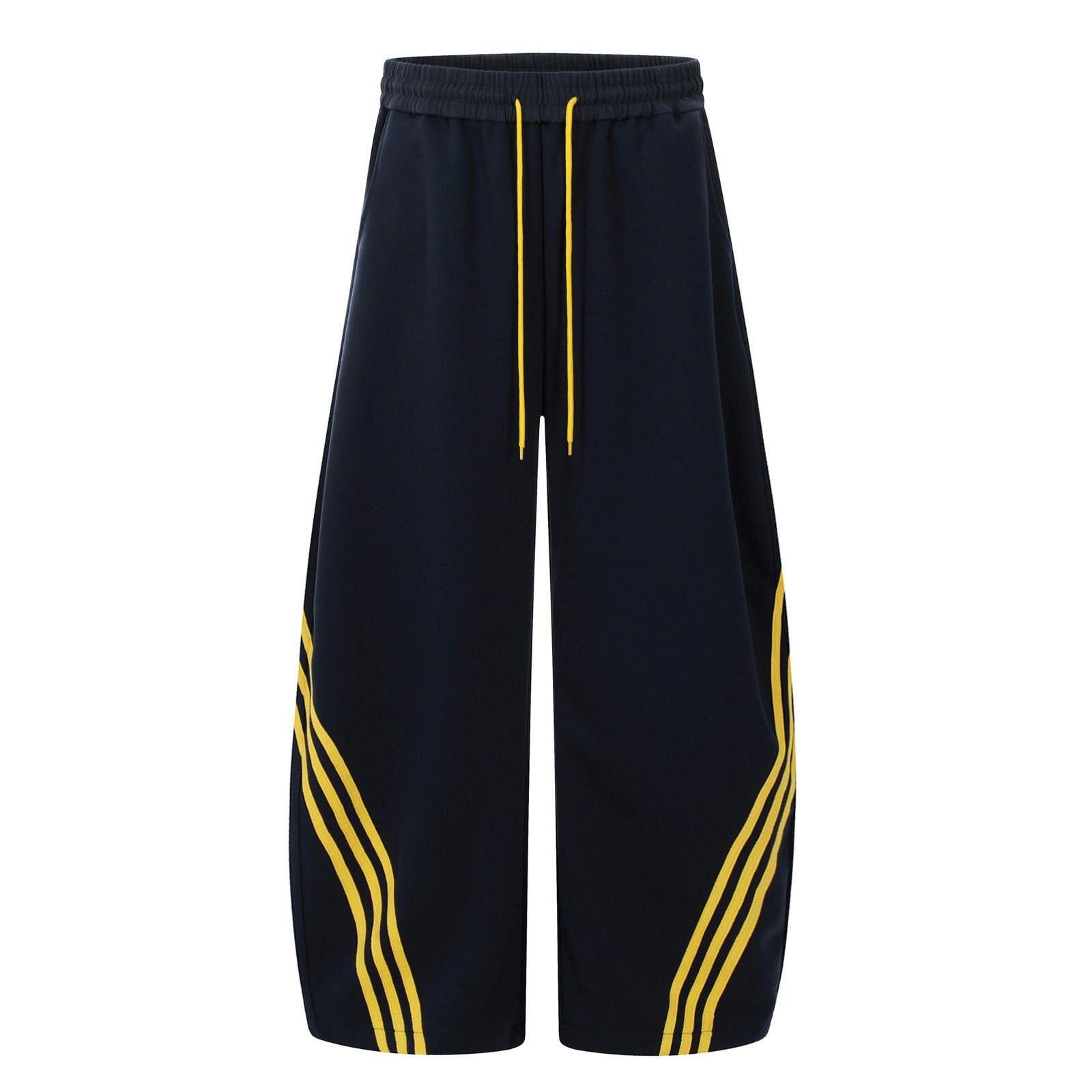 Other Navy Blue Wide-Leg Pants with Yellow Stripes Size US 33 - 1 Thumbnail