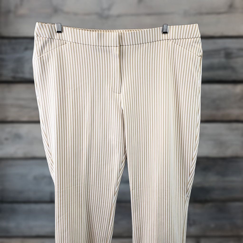 Vintage Chicos Womens Pants Sz 16 Tan White Stripe High Rise Cotton Blend Size 38" / US 16 / IT 52 - 1 Thumbnail