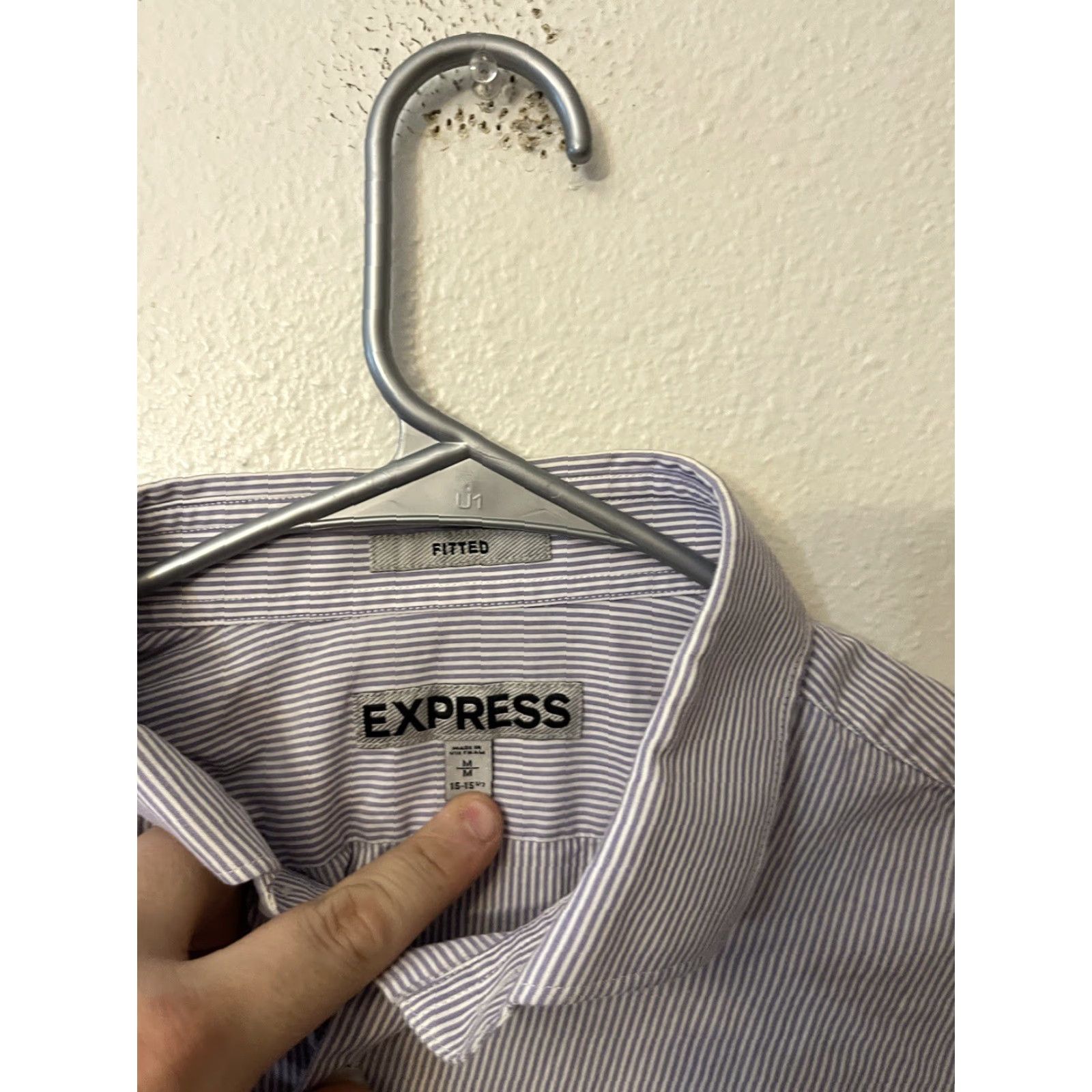 Express Express Mens Button-Up Shirt M Purple Striped Cotton Knit Long Sleeve Regular Fit Size US M / EU 48-50 / 2 - 2 Thumbnail