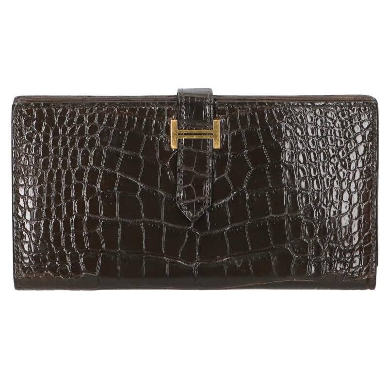 Hermes Bearn Soufflet Alligator Wallet Size One Size, Men's