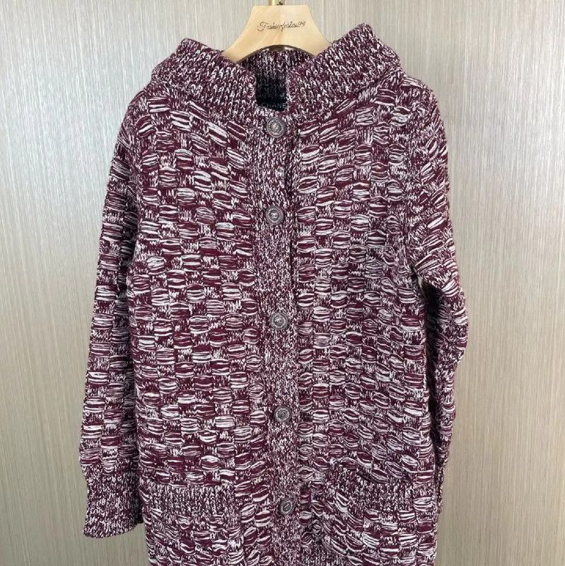 Chanel Burgundy Knit Cardigan with Hood 0089