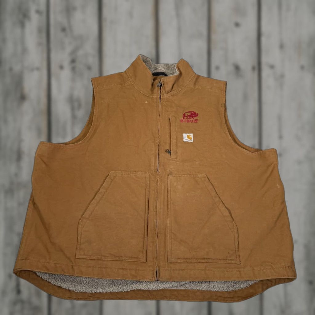 Carhartt VINTAGE Carhartt Vest Mens 2XL Brown Canvas Sherpa Lined Zip Up Work Duck 104277 Size US XXL / EU 58 / 5 - 1 Thumbnail