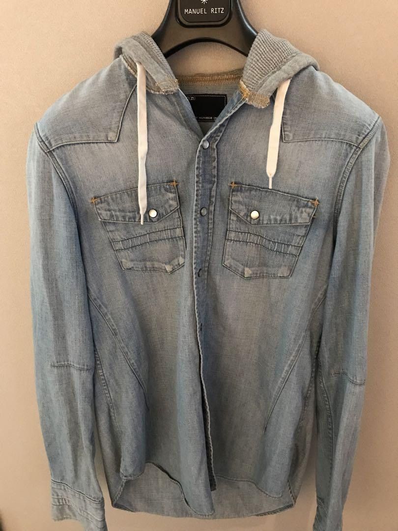 Hooded Denim Button Up Shirt