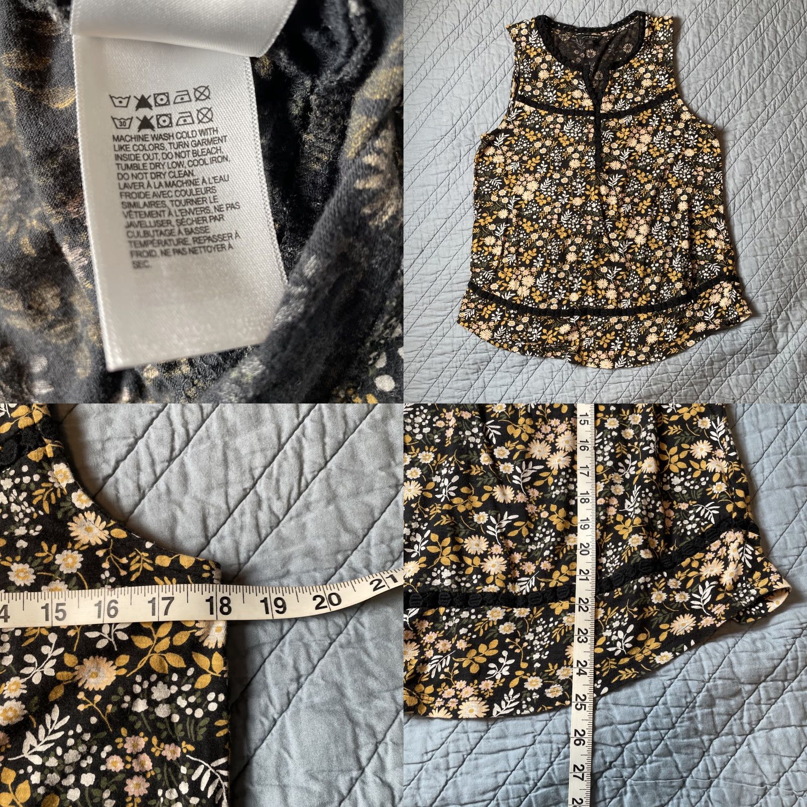 Lucky Brand Lucky Brand Tank M Black Yellow Floral Print Sleeveless Boho Crochet Embroidered Dainty Knit Shirt Women Size M / US 6-8 / IT 42-44 - 8 Thumbnail