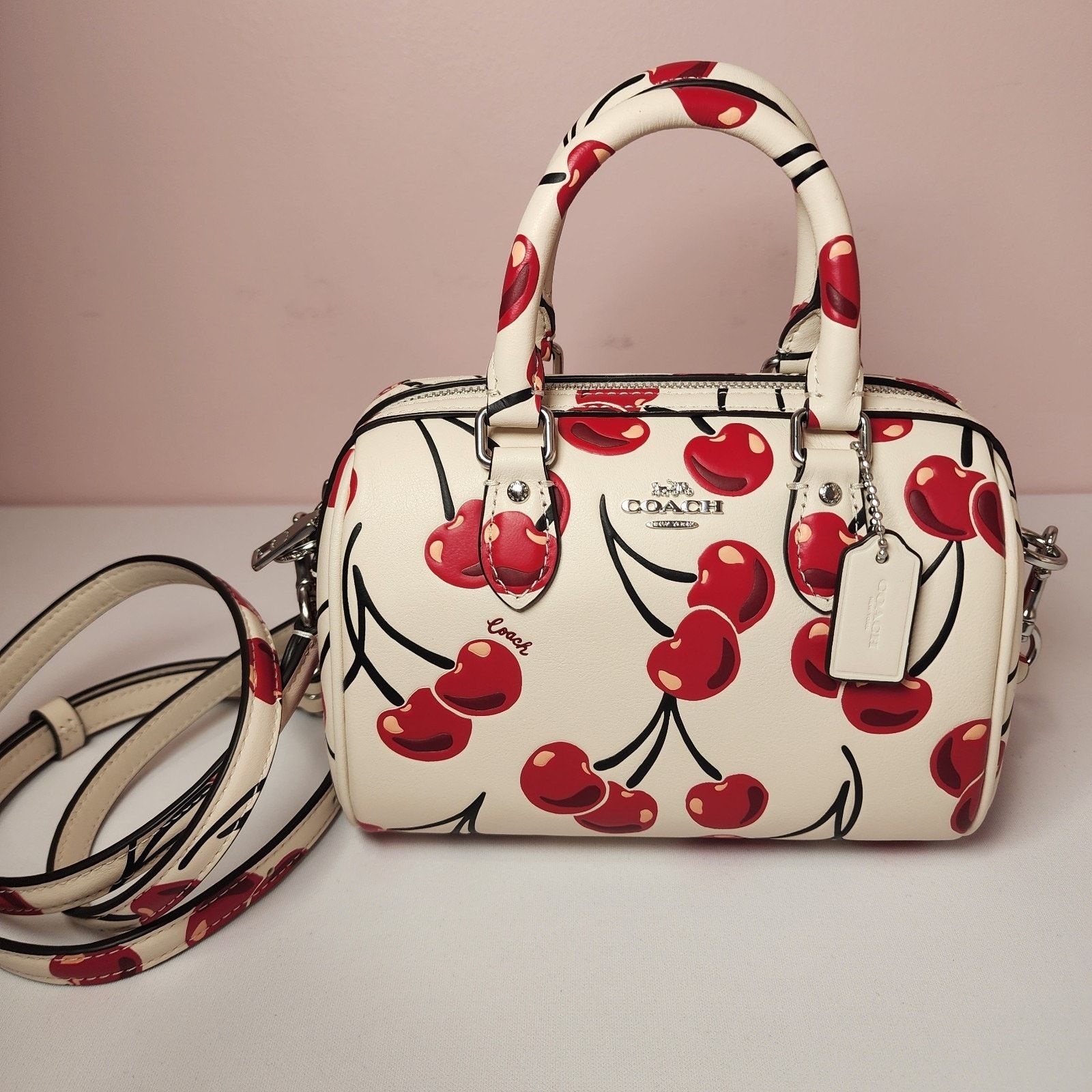 NWT Coach Cy745 Mini Rowan Crossbody Bag Cherry Print Red, Women's