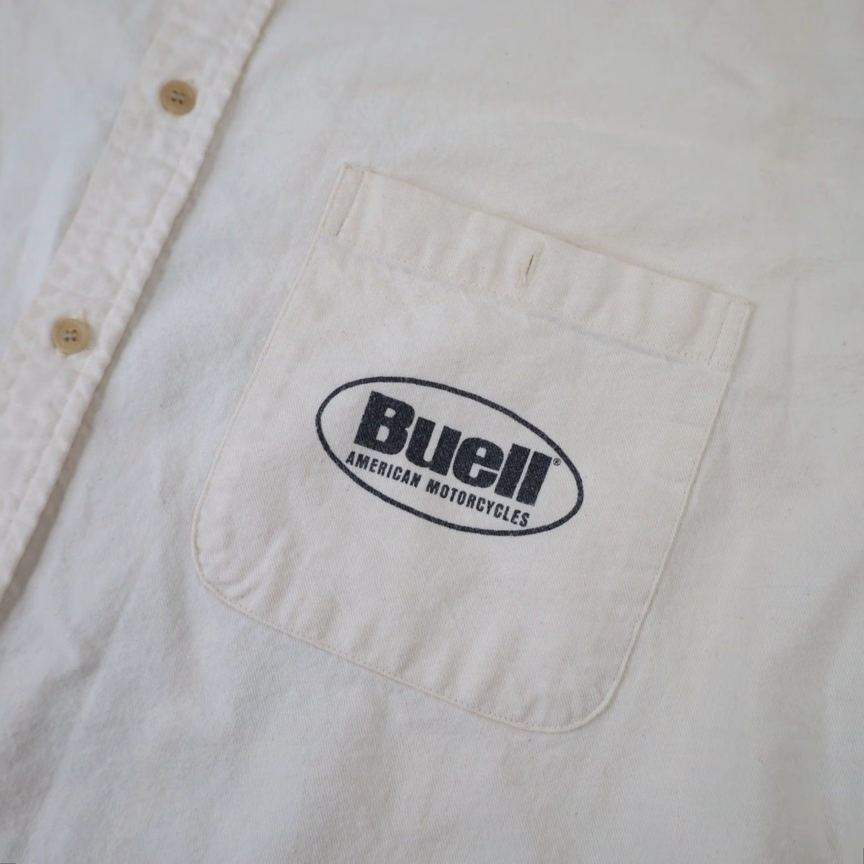 Harley Davidson VINTAGE Harley Davidson Buell Graphic Button Up Work Shirt Mens XL White 1996 90s Size US XL / EU 56 / 4 - 5 Thumbnail