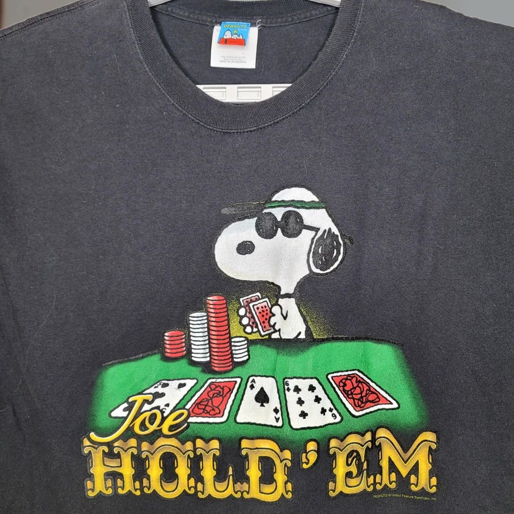 Peanuts Peanuts T-Shirt Snoopy Joe Hold Em Poker Texas Hold Em Cartoon Graphic Black XL Men Short Sleeve Crew Neck Shirt Size US XL / EU 56 / 4 - 1 Thumbnail