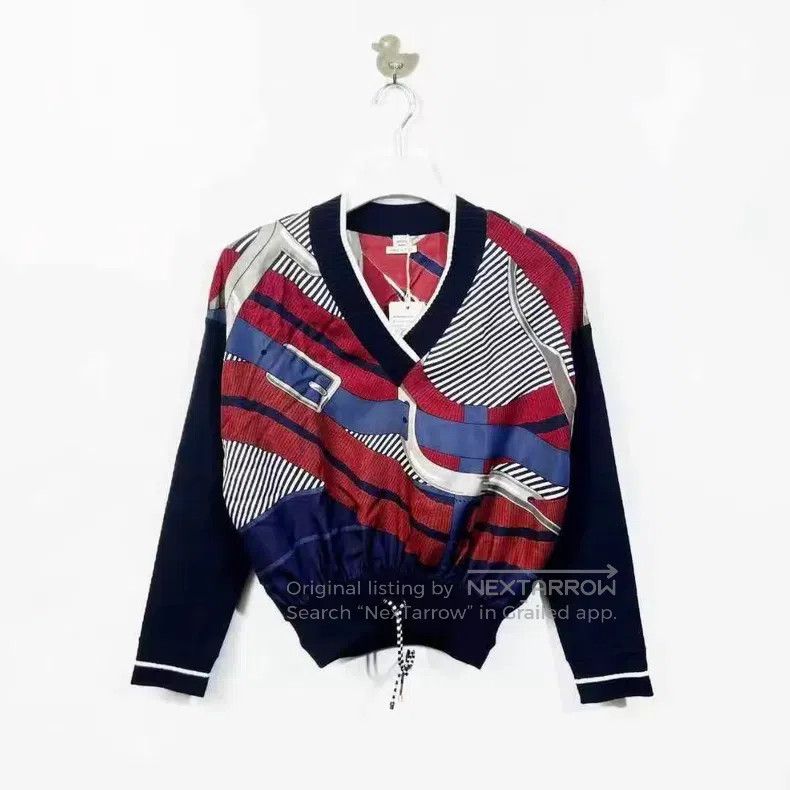 Hermes Hermes Blue and Red Silk and Wool V-Neck Knit Top with Arc Size XXS / US 00 / IT 34 - 1 Thumbnail
