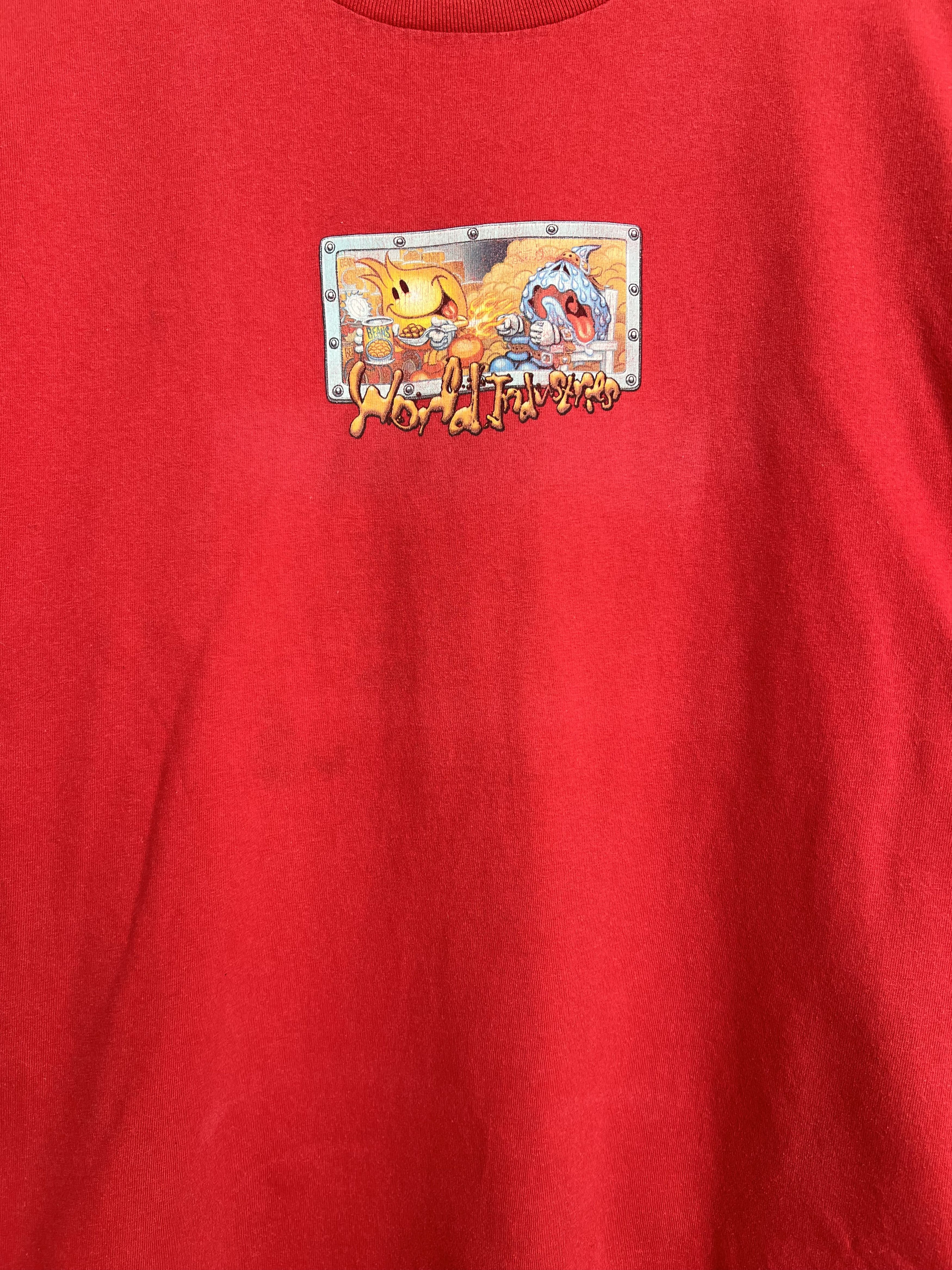 World Industries Vintage 90s World Industries Skateboards Funny Red T-shirt Size US L / EU 52-54 / 3 - 9 Thumbnail