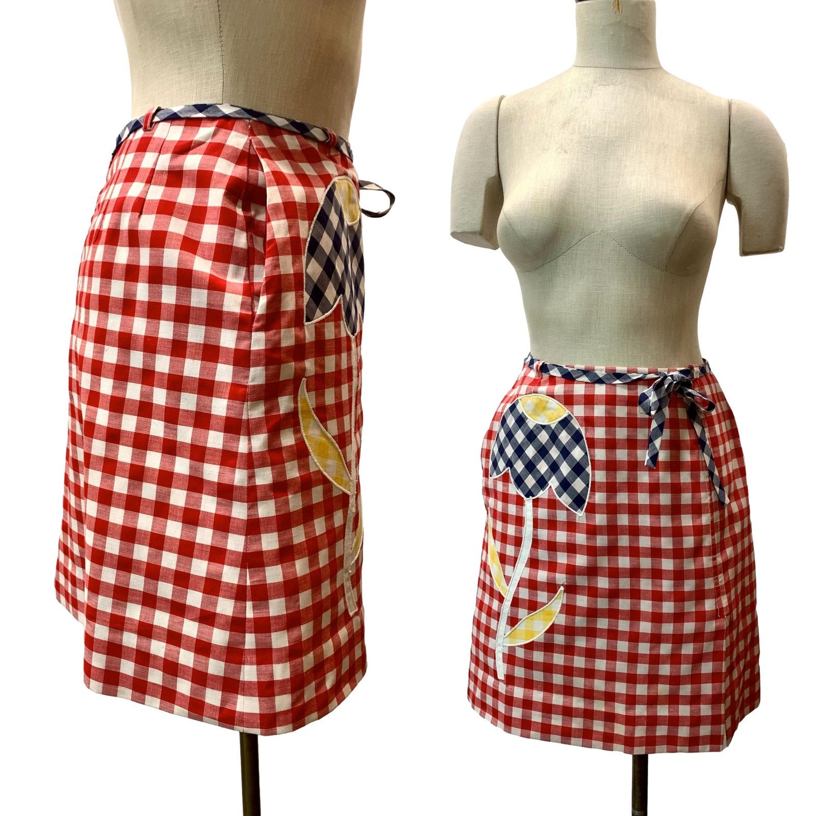 Vintage 60s Mod Red White Gingham Tennis Skort w Large Tulip | W 28" Size 28" / US 6 / IT 42 - 10 Thumbnail