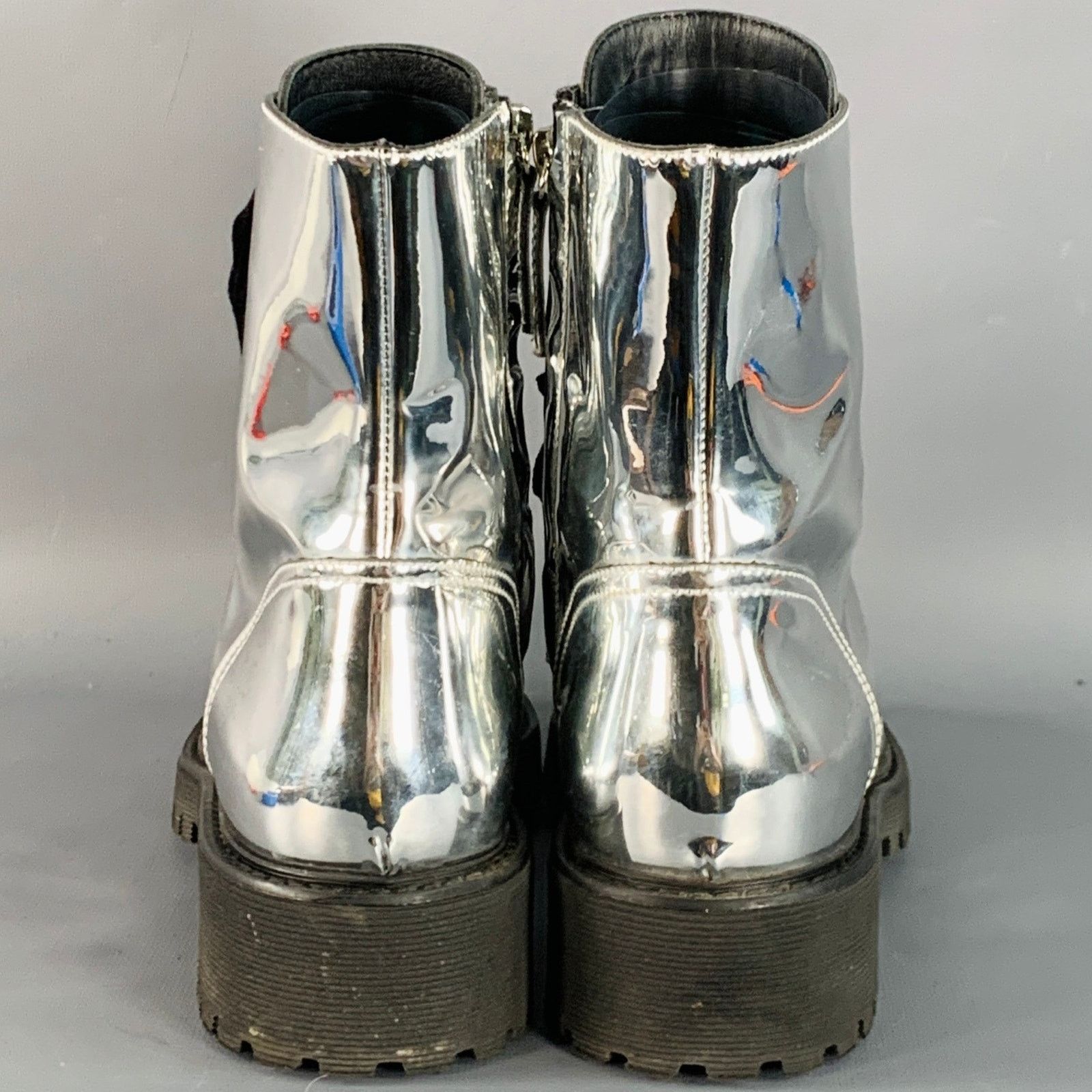 Alexandre Vauthier ALEXANDRE VAUTHIER 10 Metallic Silver Lace-Up Combat Boots Size US 10 / IT 40 - 3 Thumbnail