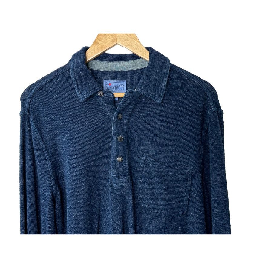 Lucky Brand Lucky Brand Navy Blue Long Sleeve Cotton Polo Shirt Size US M / EU 48-50 / 2 - 2 Thumbnail