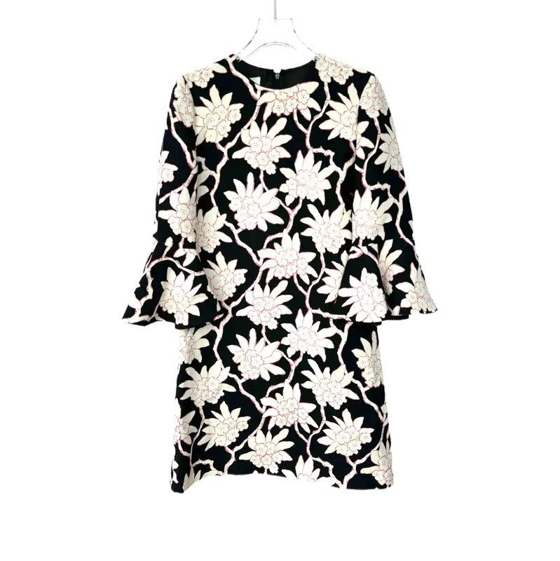 Valentino Valentino Black Floral Print Cotton Dress 0089 Size M / US 6-8 / IT 42-44 - 1 Thumbnail
