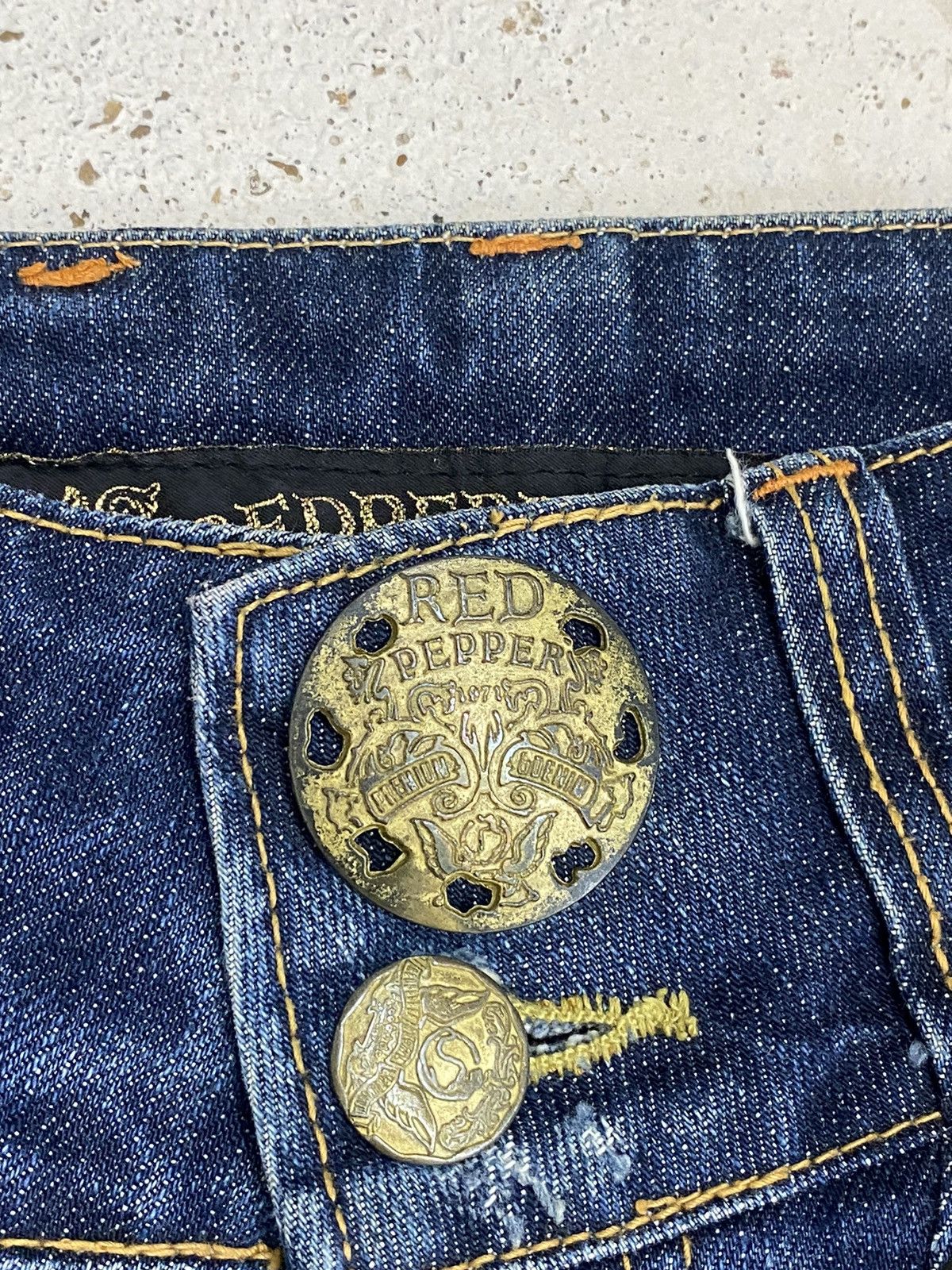 Japanese Brand × Le Grande Bleu (L.G.B.) × Tornado Mart Flare Red Pepper Denim Unique Embellished Pocket Mud Washed Size US 28 / EU 44 - 10 Thumbnail