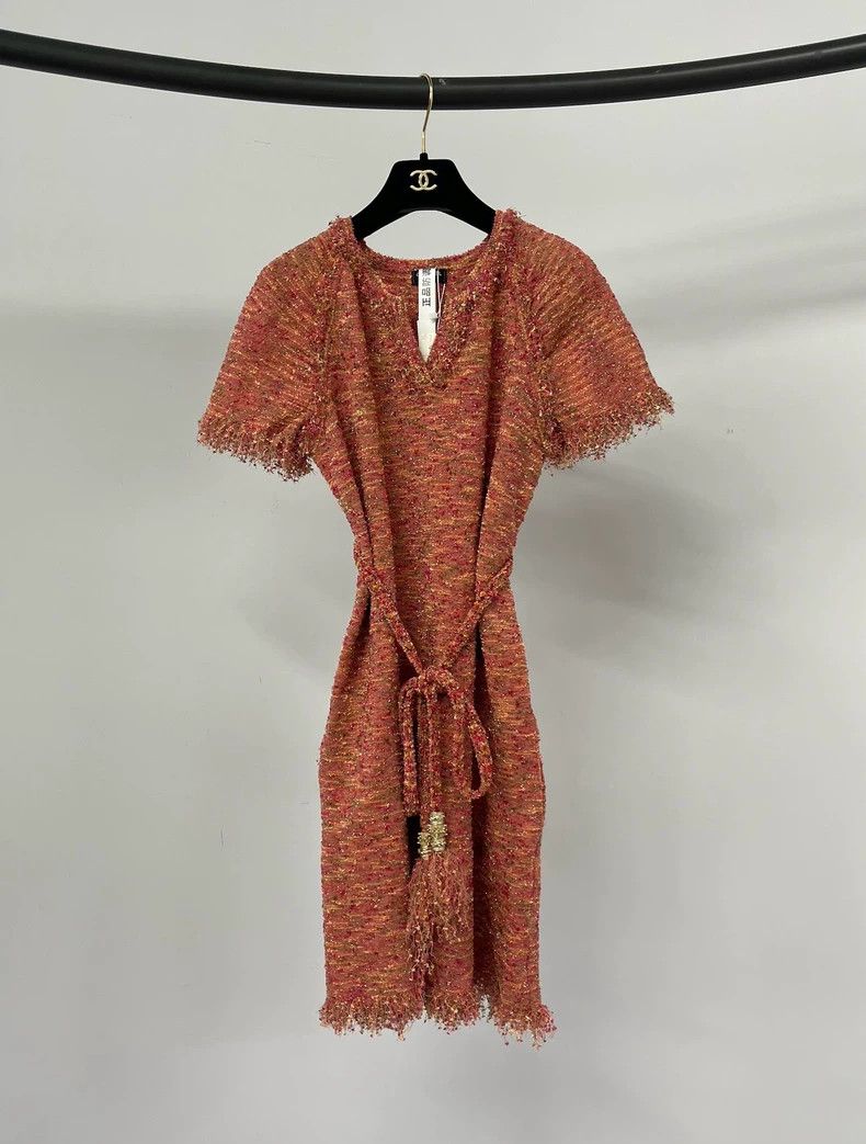 Chanel Chanel Greek series orange tweed knitted dress Size XXS / US 00 / IT 34 - 1 Thumbnail