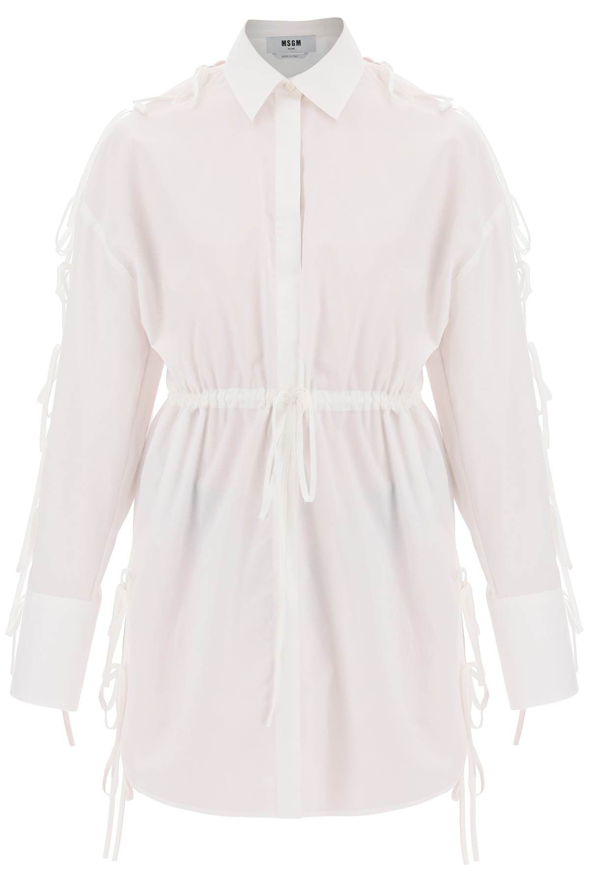 image of Msgm Mini Shirt Dress With Cut-Outs And Bows in Bianco, Women's (Size Small)