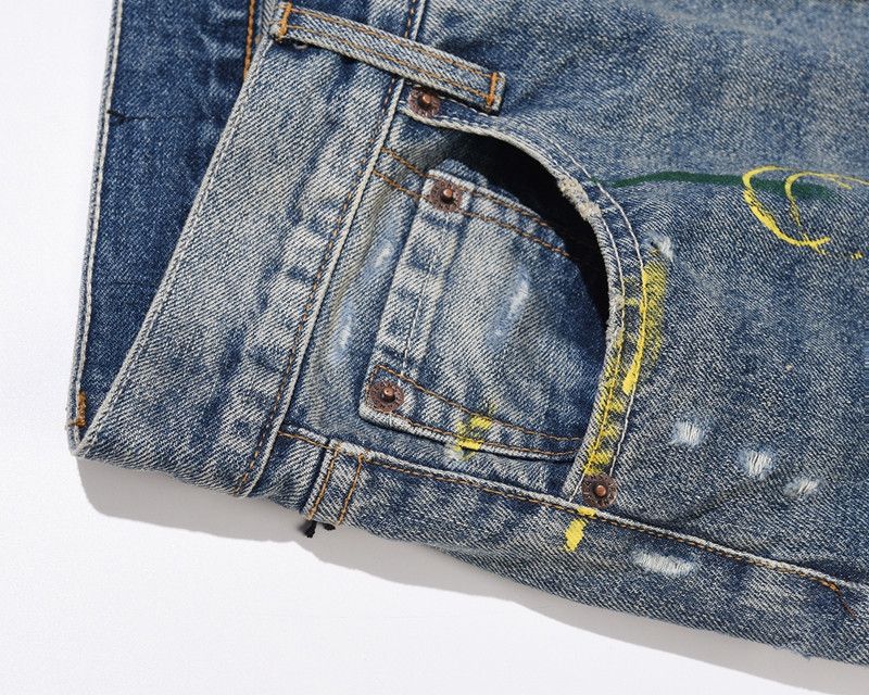 Jean Blue Speckle Ink Washed Destroyed Flared Jean Size US 36 / EU 52 - 4 Thumbnail