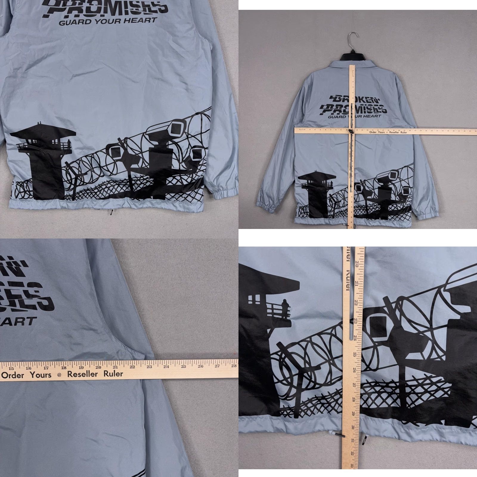 Broken Promises Co. VINTAGE Broken Promises Coach Jacket Mens M Gray Guard Your Heart Scorpion Graphic Windbreaker Snap Front Size US M / EU 48-50 / 2 - 8 Thumbnail