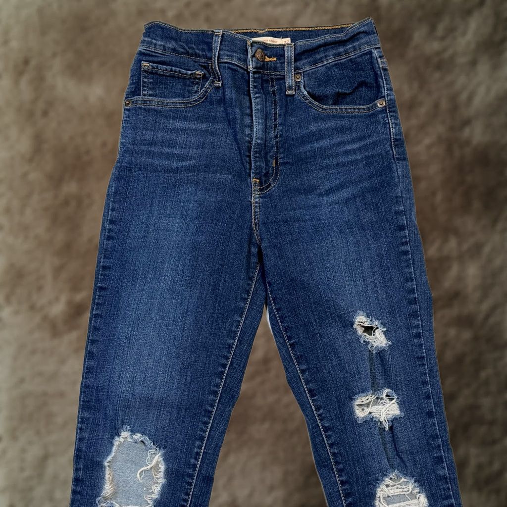 Levi's Levi's Jeans Womens Miles High Super Skinny 27 Blue Distressed Stretch High Rise Clothing Denim Jeans Size 27" / US 4 / IT 40 - 1 Thumbnail