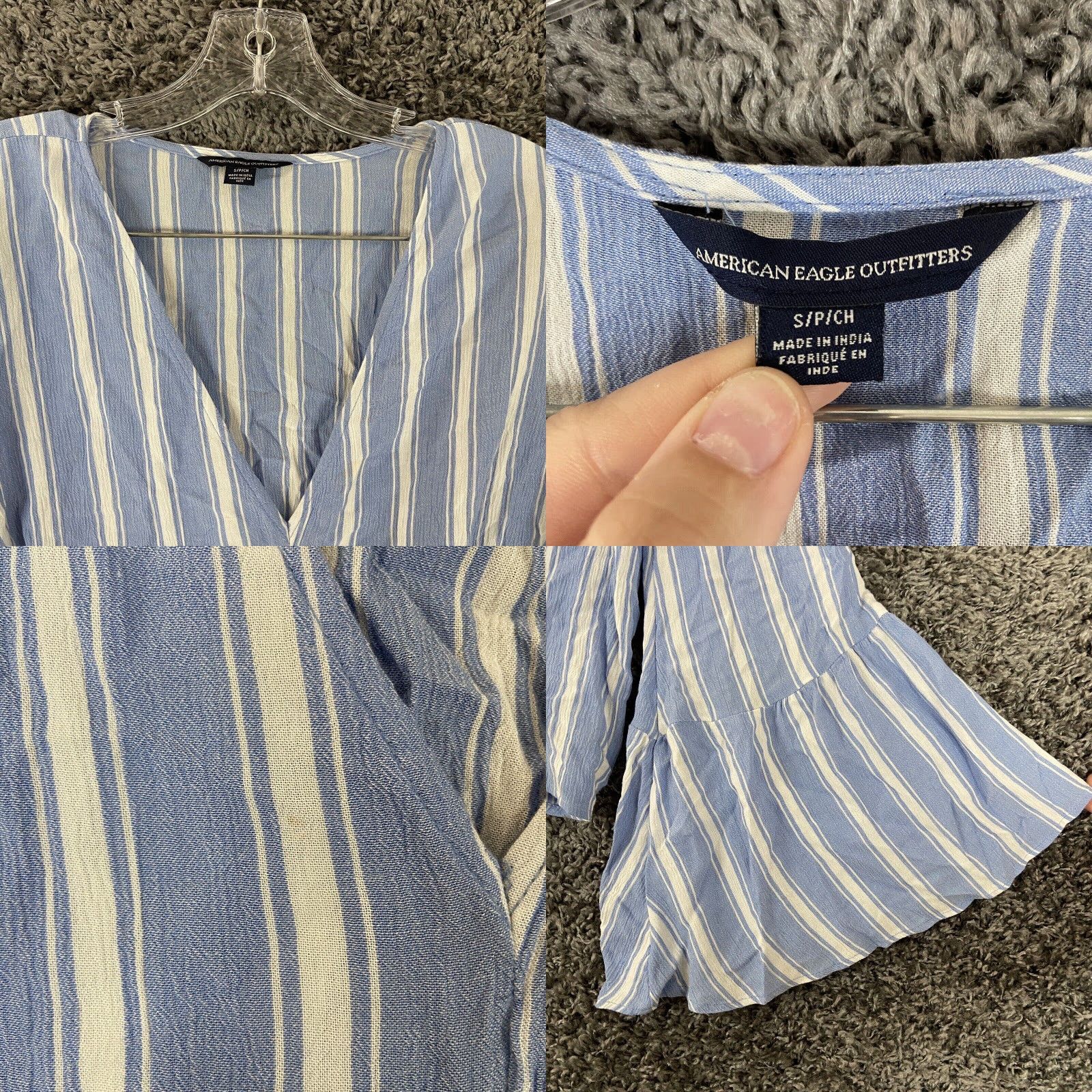 American Eagle Outfitters American Eagle Cropped Stripe Tie Front Bell Sleeves V Neck Woman’s Top Size S Size S / US 4 / IT 40 - 8 Thumbnail