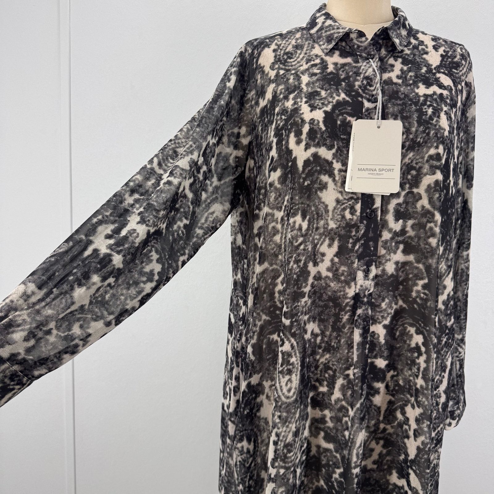 Marina Rinaldi Marina Rinaldi Grey Chiffon Button Down Printed Dress sz 14 Size XL / US 12-14 / IT 48-50 - 1 Thumbnail
