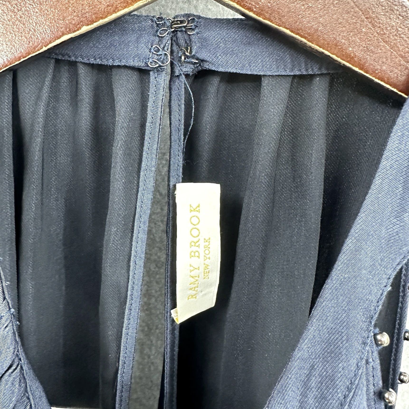 Ramy Brook Ramy Brook Blouse Candice Womens Small Cold Shoulder Beaded Satin Polyester Blue Solid Designer Quiet Luxury READ Size S / US 4 / IT 40 - 2 Thumbnail