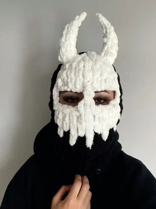 Beautiful Ful Devil balaclava with horns . Scull ski mask . Knitt mask Size ONE SIZE - 4 Thumbnail