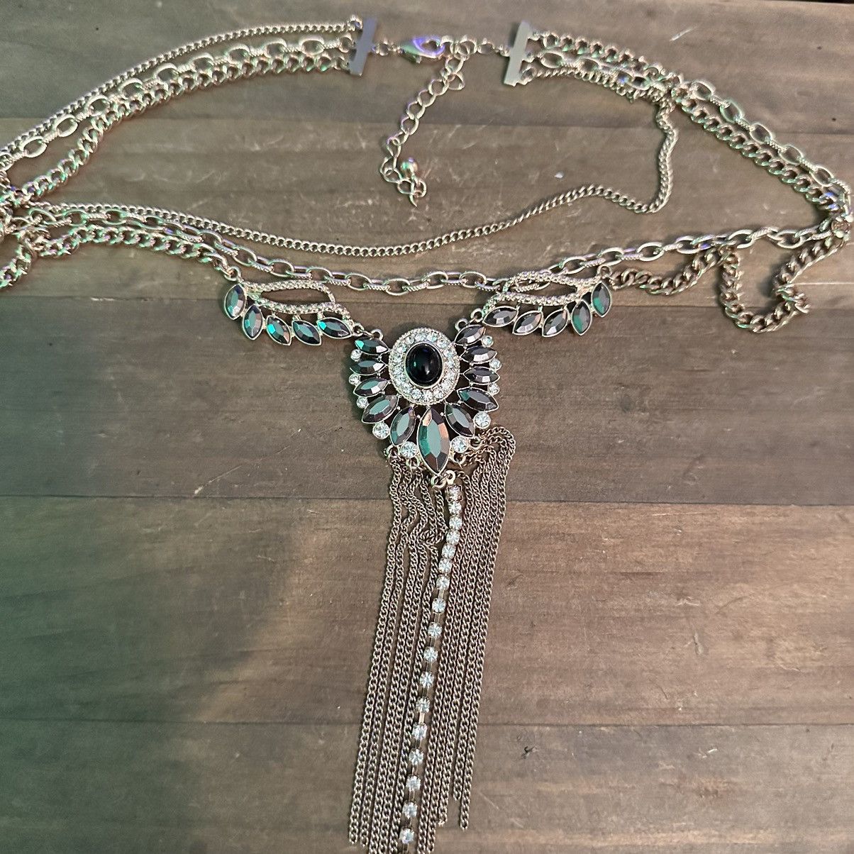 Other Triple strand layered black AB rhinestones tassel necklace Size ONE SIZE - 2 Thumbnail