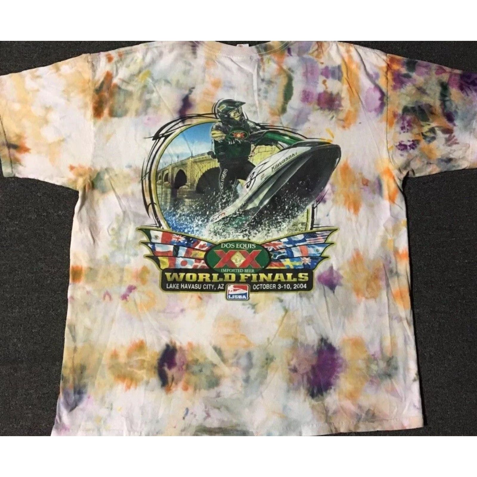 Vintage Vtg Dos Equis IJSBA Jet Ski World Finals All Over Print Tie Dye Shirt 2XL White Men T-Shirt 90s Grunge Beach Surf USA Logo Size US XXL / EU 58 / 5 - 2 Thumbnail