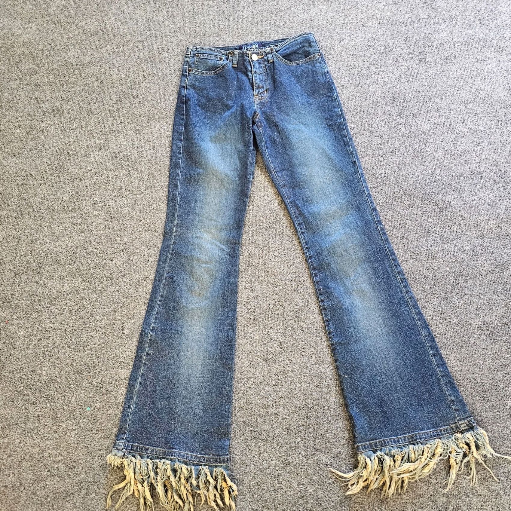 Vintage VINTAGE Angels Jeans Women 27x31 Blue Fringe Raw Hem Flare Low Rise Glitter 90s Distressed Jeans Womens Size 27" / US 4 / IT 40 - 2 Thumbnail