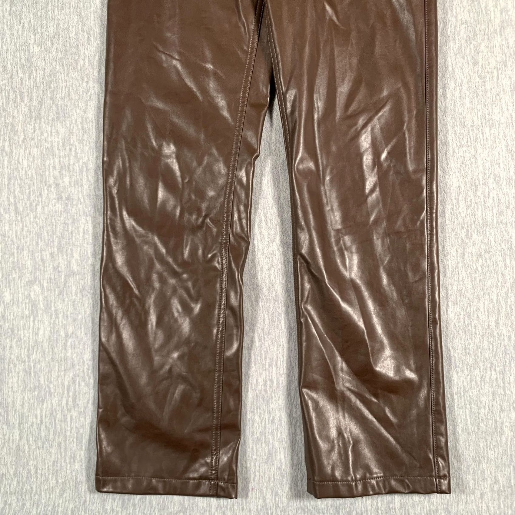 Abercrombie & Fitch VINTAGE Abercrombie & Fitch Pants Womens 2 Brown 90s High Rise Faux Leather Straight Pockets Zip Mens? Size 26" / US 2 / IT 38 - 3 Thumbnail