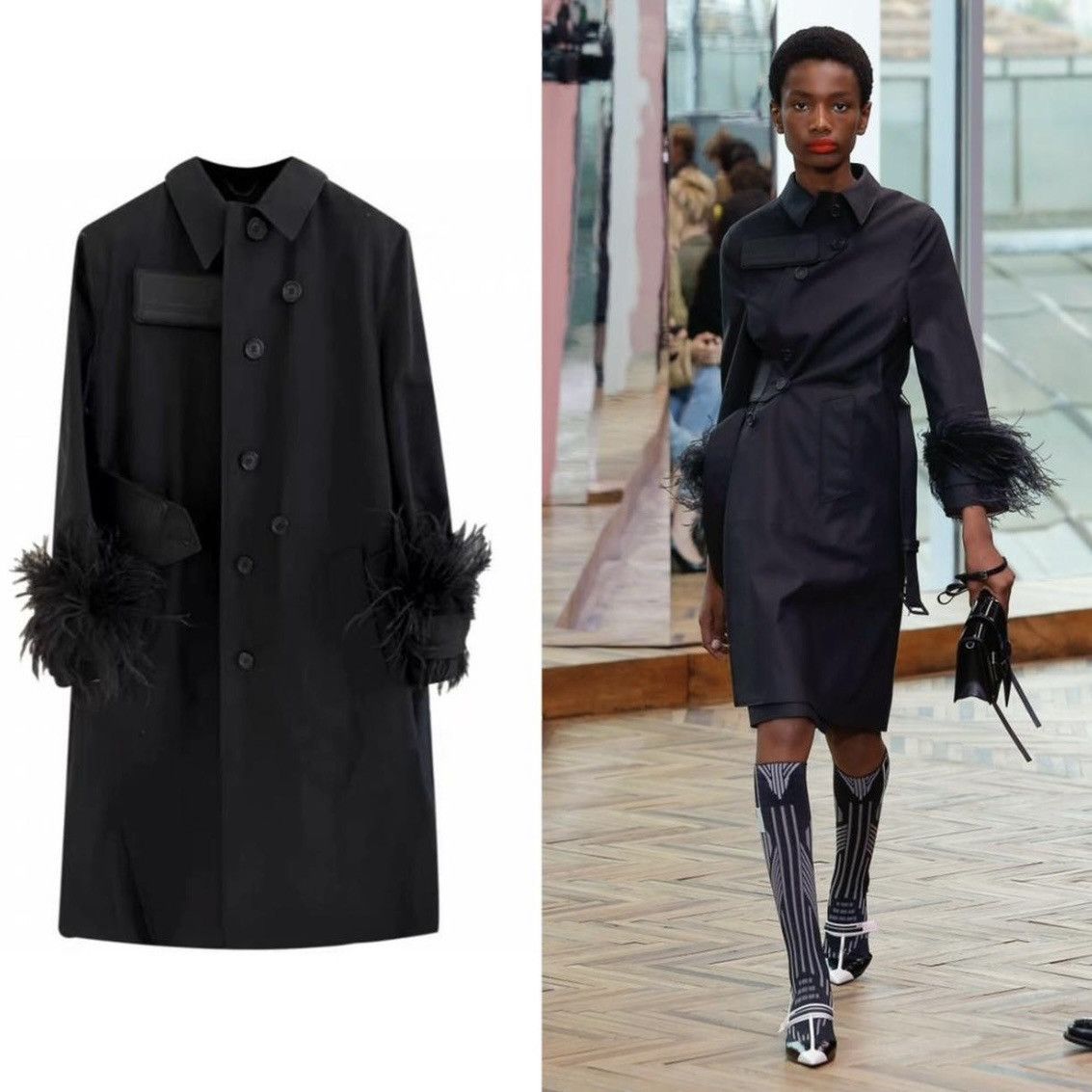 Prada Prada 2017 Feather-Accented Trench Coat Black Size S / US 4 / IT 40 - 1 Thumbnail